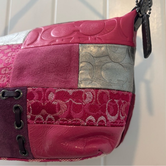 Coach Signature Pink Patchwork Sufflette Leather Mini Bag Y2K - Picture 3 of 7